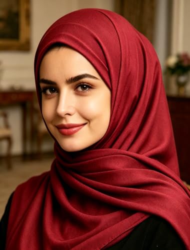 Lina & Lily Non-see-through Premium Jersey Maxi Hijab Head Scarf Wrap for Muslim Women - color: Burgundy