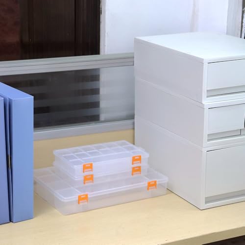 3 Pack Mixed Size Clear Plastic Storage Box Organizer Case with Fixed Compartment for Small Parts, Jewelry, Diamond, Craft Supplies, Sewing Kit, DIY Accessories - size: Mixed Size