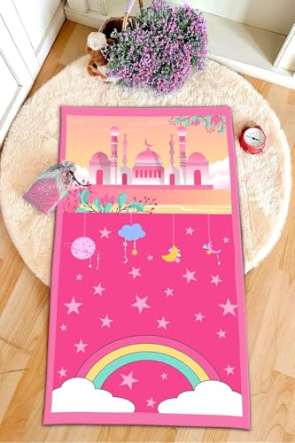 Kids Islamic Prayer Rug, Rectangular, Black, 30 x 47 inches, Cotton, Tufted, Low Pile, Handmade, Cotton Back