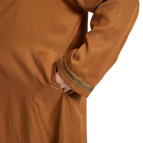 Qianliniuinc Thobe for Men Abaya Islamic Clothing - Muslim Kaftan Dubai Arabic Robe Loose Fit Casual Prayer Wear - color: Camel, size: 3X-Large
