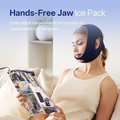 samply Wisdom Teeth Ice Pack Head Wrap with 4 Reusable Gel Cold Packs, Adjustable Face Ice Mask for Jaw & Cheek, Cold Compress, Navy Blue - color: Navy Blue