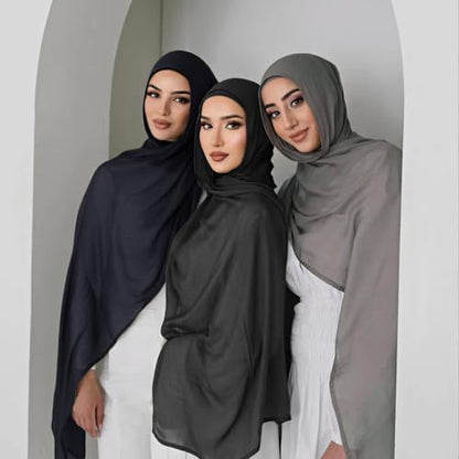 Viscose Hijab Scarf for Women Muslim Cotton Jersey Hijab Fashion Long Scarf Shawls - color: Navy Blue