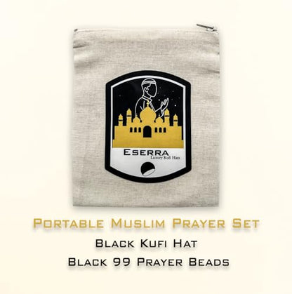ESERRA Kufi Hats for Men and Women with 99 Tasbih Prayer Beads, Muslim Thick Breathable Skull Cap, Tasbeeh, Prayer Cap - color: Black