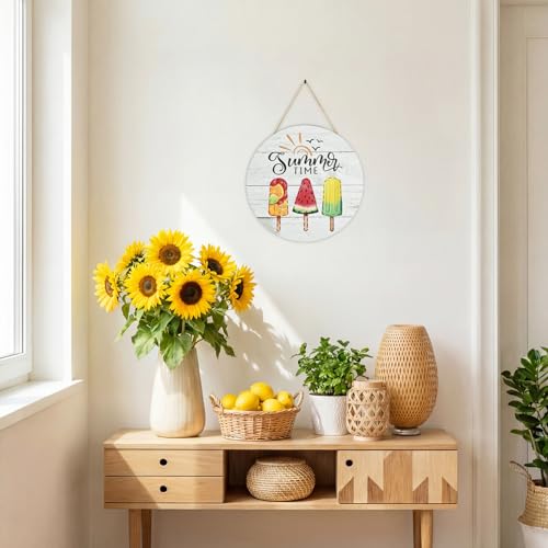 Smile Summer Welcome Wooden Decorations, Fruit Ice Pop, Farmhouse Hanging Door Decor for Holiday Home Accent - style: Ice Pop