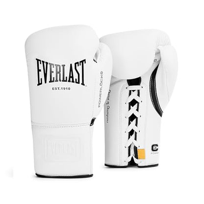 Everlast Powerlock OG Pro Boxing Gloves | Lace Up Fight Gloves - color: White/White/Black, size: 10oz X-Large