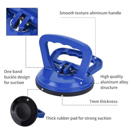 FCHO Glass Suction Cup Heavy Duty Aluminum Vacuum Plate Puller Handle Holder Hooks Duty Galss Lifting/Tile Suction Cup Lifter/Moving Glass/Pad for Lifting (Blue, 2Pack) | Aluminum Single Glass Vacuum Suction Cup With Hooks For Tile Glass Moving Lifting De