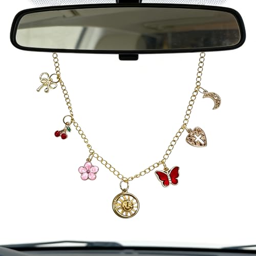 Car Rearview Mirror Charm Sun Moon Butterfly Gold Hanging Ornament - color: Golden Sun