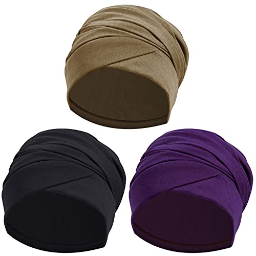 Turban Head Wrap Scarf,African Women' Soft Long Scarf Shawl Hair Bohemian Headwrap Stretch Headband Tie - color: Set C-purple+khaki+black