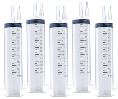 5 Pack 150ml Reusable Plastic Syringe Individually Packaged for Scientific Labs and Dispensing Long-term Multiple Uses - size: 150 ml