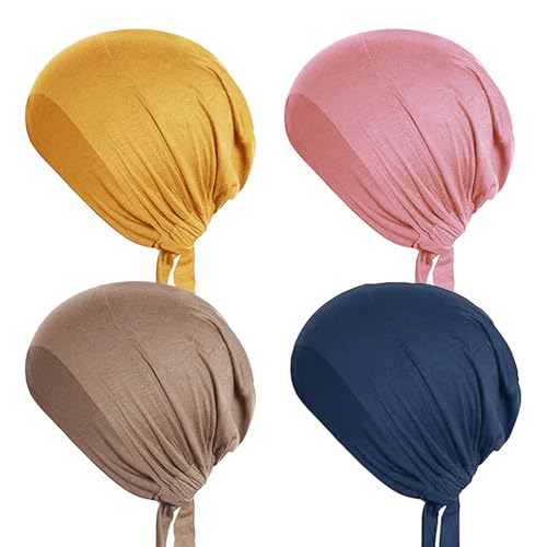 4Pcs Women Under Scarf Hats Hijab Caps Under Scarf Hijab Bonnet Caps Adjustable Hijab Scarfs for Women with Tie Back Closure