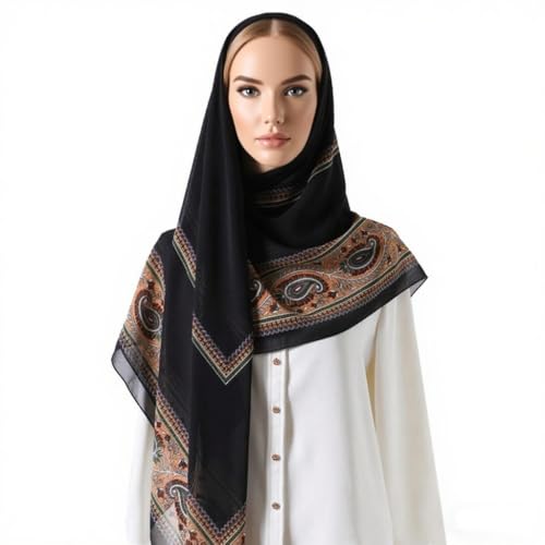 K-Elewon Large Square Scarf 51" Headscarf Chiffon Fashion Scarves Turbans Hair Wrapping Scarfs - color: A-black