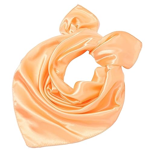 Saiusloa Solid Color Neck Scarf For Women Square Satin Head Scarves headband Bandanas 23.6× 23.6 inches - color: 22- Light Orange