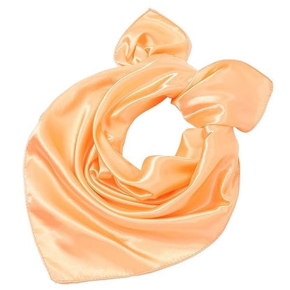 Saiusloa Solid Color Neck Scarf For Women Square Satin Head Scarves headband Bandanas 23.6× 23.6 inches - color: 22- Light Orange