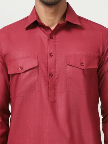 Maple Clothing Punjabi Kurta Pajama Set Pathani Mens Cotton Indian Clothes Bollywood Outfit - color: Maroon, size: Small
