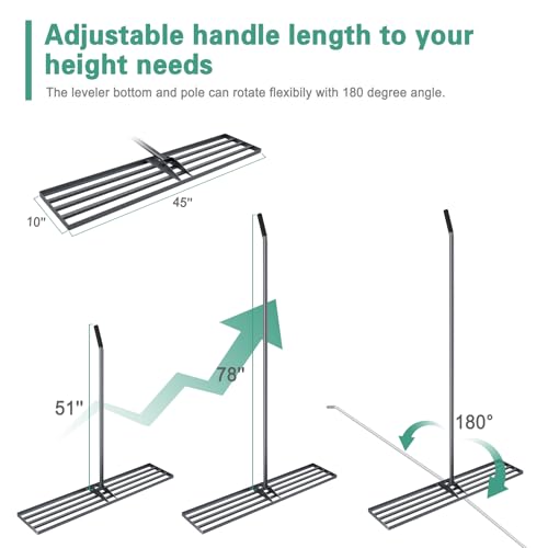 Lawn Leveling Rake 45"x10", Heavy Duty Rakes for Lawns with Anti-Rust Coating & Adjustable Handle, Effort-Saving Lawn Leveler for Yard Garden Farm Golf Course Lawn Care - size: 45"x10"