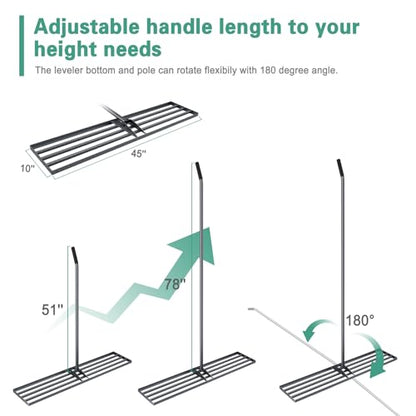 Lawn Leveling Rake 45"x10", Heavy Duty Rakes for Lawns with Anti-Rust Coating & Adjustable Handle, Effort-Saving Lawn Leveler for Yard Garden Farm Golf Course Lawn Care - size: 45"x10"