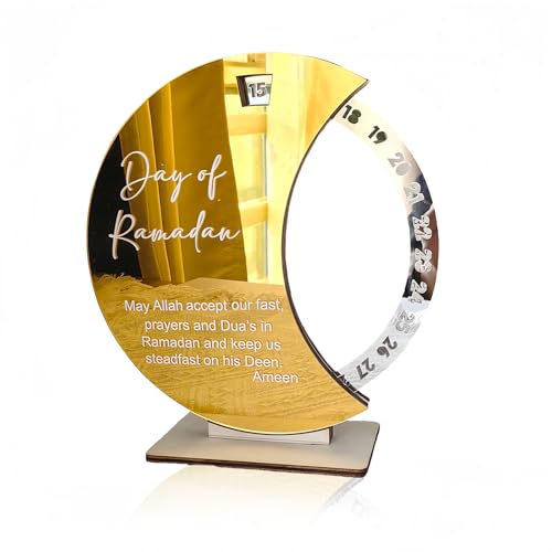 Ramadan Countdown Calendar - Elegant Acrylic Circle with 30 Day Flips, Eid Mubarak Home Table Decor, Islamic Festival Gift & Celebration Reminder for Family (Countdown Calendar-Golden) - color: Countdown Calendar-Golden