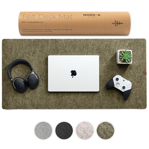 Nordik Felt Desk Mat - Large Felt Desk Pad - Timber Moss Green (35 x 17 in) | Premium Desk Matt for Desktop, Full Desk Keyboard Mouse Pad, High Quality Felt and Non-Slip Rubber Liner for Home and Office - color: Timber Moss