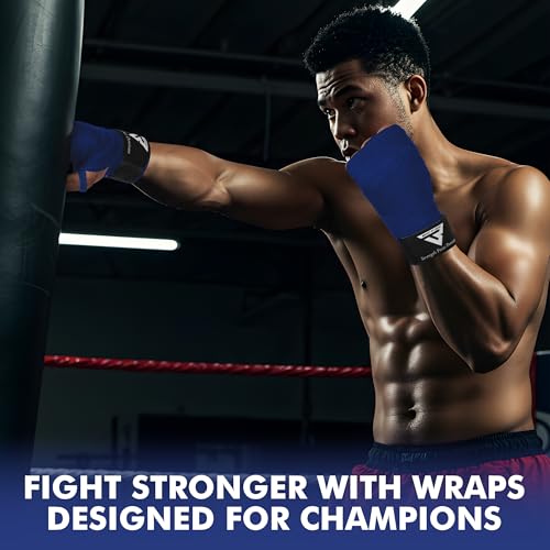Boxing Hand Wraps, 180 Inches Inner Gloves with Thumb Loop | Elasticated Knuckle Protection for Martial Arts | Soft Under Mitts for Muay Thai, Kickboxing, MMA, Punching Bag Men Women - color: Blue