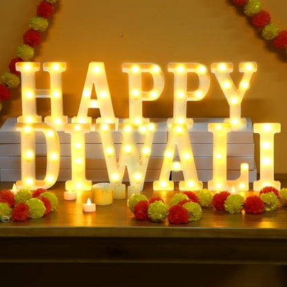 Aurelema 11 Pcs Happy Diwali Decorations Happy Diwali LED Letter Lights Sign Battery Powered Table Decorations for Party Gift - size: 8.27 inches, style: Happy Diwali