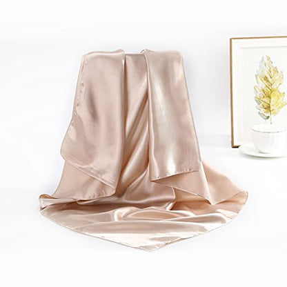 AWAYTR 35” Large Satin Square Head Scarf - 2Pcs Silk Like Floral Head Scarves Square Satin Hair Scarf Bandanas for Women - color: Solid Color(black/Camel)