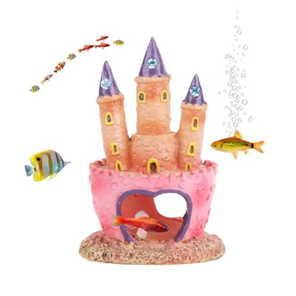 Cute Cartoon Aquarium Castle Decor, Pink Fairy Castle Ornament for Fish Tank, Small Fish Shrimp Hide Caves House Hideouts for Shrimp Crab Betta Cichlids Tank