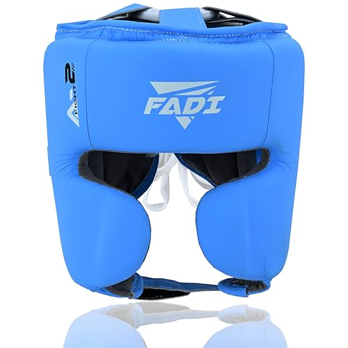 Authentic Series A2 Boxing Headgear - Premium Leather Head Guard for Kids and Adults in MMA, Kickboxing, Muay Thai, Karate, Martial Arts, and Taekwondo - color: Blue, size: Small-Medium
