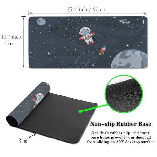 Keyboard Mat Cute Astronaut Large Mouse Pads Men¡¯s Office Accessories Pc Mouse Pad Mousepad XXL Non-Slip Rubber Base Waterproof with Stitched Edges 35.4" X 15.7" for Game Office, - color: Astronaut