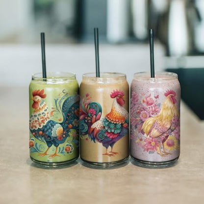 arricraft 10 Pcs Floral Chicken Theme PVC Cup Transfer Stickers, Flower-Patterned Chicken UV Waterproof Cup Sticker for 16 oz Glasses Window Home Printing Decoration 24x11cm - style: Floral Chicken Theme