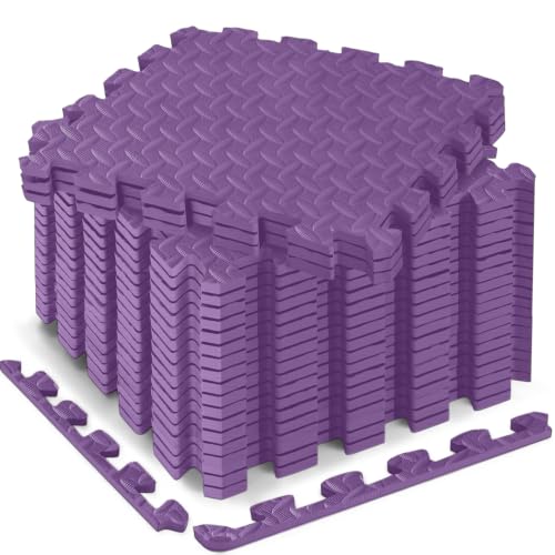 18 Pcs EVA Foam Floor Tiles, Puzzle Exercise Mat Set for Gym | Cover 18 sqft with 12.6" x 12.6" x 0.4" interlocking tiles for home gyms, garages and workout equipment - color: Purple