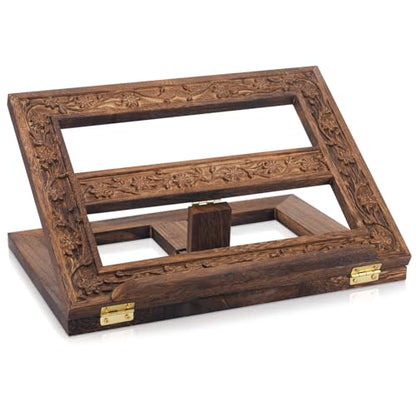 Adjustable Wooden Bible Stand Carved Missal Stand Holder Folding Display 10 x 13 Inch Book Holder for Bibles Books Reading Religious Prayer