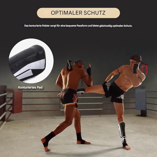 Endless Martial Arts Shin Guards | Material: ‎Faux Leather | Adjustable Thai Leg Guards with Instep Protection for Kickboxing/MMA Training and Sparring - size: Large