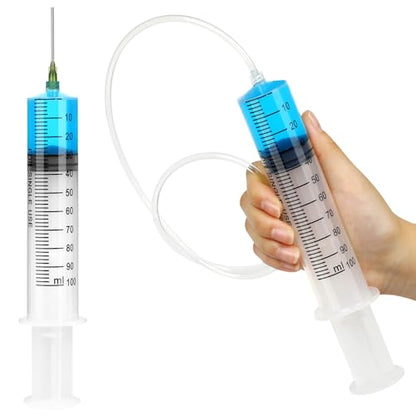 Reusable 100ml Syringes with 27.6 Inch Tube and Blunt Needle 14G 1.5”, Sterile Luer Lock Syringe Individually Packaged for Labs, Measuring,Oil or Glue - style: 100 ml