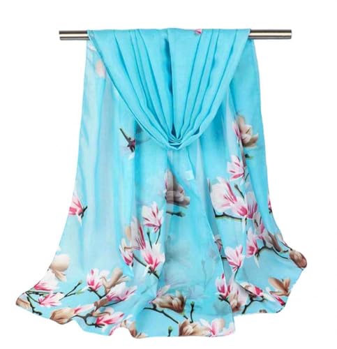 Xyueanlo Women's Chiffon Scarf Lightweight Scarves Fashion Elegant Floral Print Scarfs Shawls - color: Flower Blue