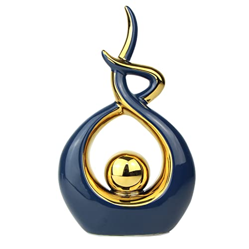 Norrclp Home Decor Modern Abstract Art Ceramic Statue Table Decorations for Dining Room Living Room Office Centerpiece (Blue and Gold, Small), Blue,gold - color: Blue,gold, size: Small