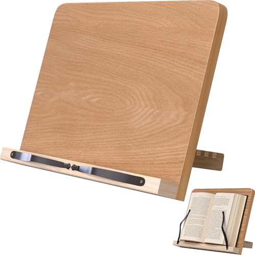 Book Stand for Reading,8 Adjustable Height Holder Tray with Page Clips for Textbook/Cookbook/Music Scores/Tablet/,Lightweight Reading Hands Free Desktop Document Book Mount,Bamboo Holder-Oak Brown - color: Oak Brown