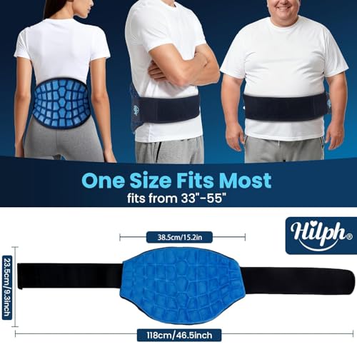 Hilph 2 Hours Long Lasting Ice Pack for Back Pain Relief - Large Cold Pack Wrap with Ice Grid Design for Lower Back, Reusable Cold Compress for Waist, Lower Lumbar, Sciatica, Tailbone, 15.2'' x 9.3''