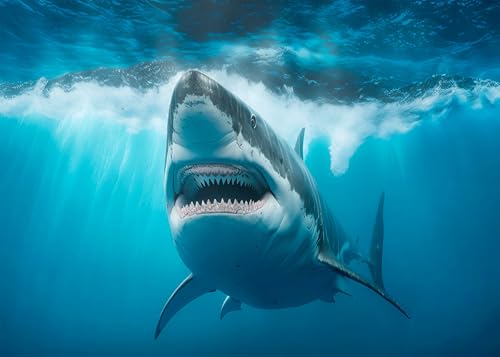 7x5 FT Shark Backdrop Shark Party Decorations Under The Sea Shark Underwater Aquarium Blue Sea Waves Great White Shark Background Shark Birthday Party Decorations Studio Props