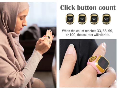 Anlising Smart Ring Counter, Smart Tasbih Zikr Ring, Muslim Islamic Prayer Smart Rings, Tasbih Counter Smart Ring, Tasbeeh Smart Counter, Digital Electronic Smart Tally Counter for Prayer (Pink, 20MM)