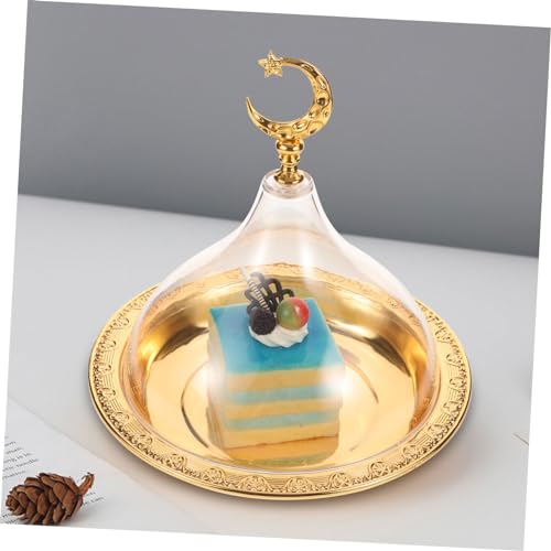 TIDTALEO 1 Set Dessert Plate eid Ramadan Food Tray Ramadan Food Plate Cake Serving Platter Snack Holder Cake Stand with Dome Serving Tray appertizer Salad Bowl with Cover Zinc Alloy