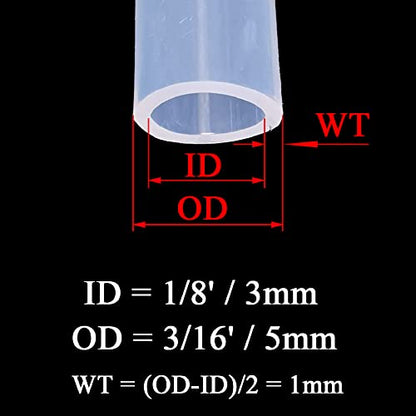 Silicone Tubing 1/8'(3mm) ID x 3/16'(5mm) OD 10ft(3m) Length Silicone Rubber Tube Air Hose for Gas Liquid Pump Transfer Clear - size: 3/16' x 1/8' x 10ft