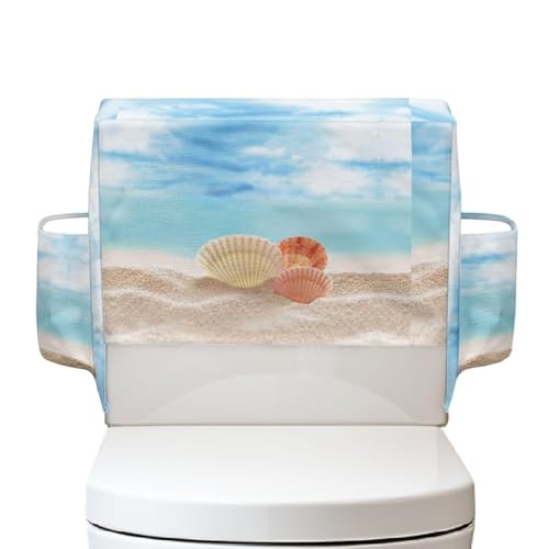 Toilet Tank Cover with Storage Bags 1 Pieces, Beach Shell Toilet Tank Cover Perfect for Small Spaces Apartments Dorms Storage - color: Beach Shell