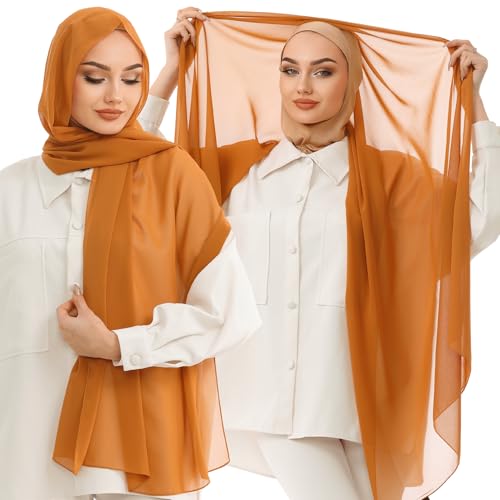 Instant Chiffon Hijab, Ready to wear hijab, modal wrap, Abaya, modern Instant Scarf, Soft breathable scarf - color: S11 Mustard