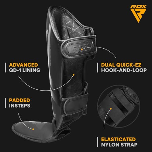 RDX Muay Thai Shin Guards for Men and Women Non-Slip Fit, Full-Contact Protection Adult Shin Pads, MMA, Kickboxing, Sparring, Taekwondo, Shin Protectors Muay Thai, Martial Arts - size: Medium
