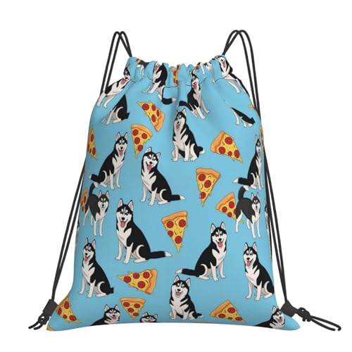 Large Capacity Drawstring Sack Husky Pizza, Water Resistant String Bag for Laundry, Beach and Multipurpose Use - color: Pattern (367)