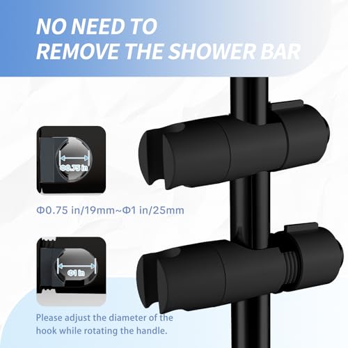 OFFO Shower Head Holder, Adjustable 0.75-1.00 in Hand Held Shower Head Holder for Slide Bar, 45 Degree Rotation Shower Sprayer Holder with Hanging Design, Matte Black - style: Matte Black with Hanging Design