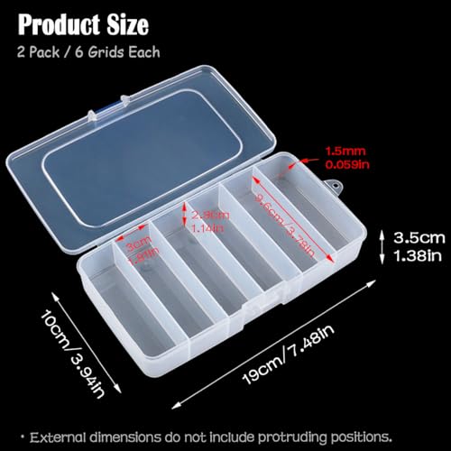 2 PACK Transparent Plastic Bead Organizers (6 Grids),Craft Organizers and Storage Beads Organizer, Art DIY, Crafts Jewelry Storage, Fishing Tackles, Size 7.48 x 3.94 x 1.38 in - size: 6 Grids