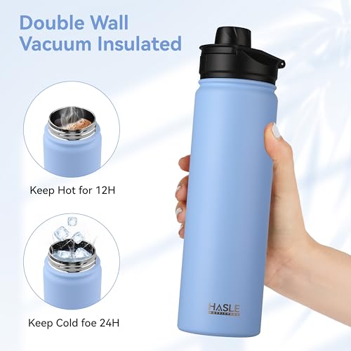 HASLE OUTFITTERS Insulated Water Bottle 22 oz Double Wall Stainless Steel Water Bottle Wide Mouth with Straw Lid & Spout Lid Keeps Cold or Hot(Blue,1) - color: Blue, size: 22 Ounces