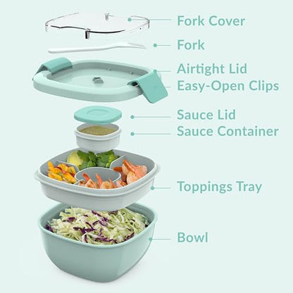 Bentgo Salad Container, Lunch Bowl with 4-Compartment Toppings Tray, 54 oz - color: Coastal Aqua