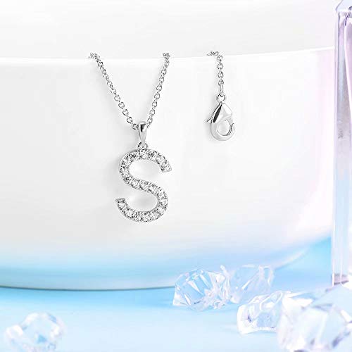Tarsus Initial Cubic Zirconia Necklace Jewelry Gifts for Women Adjustable Chain 18" + 2" - style: Silver-S-Diamond style